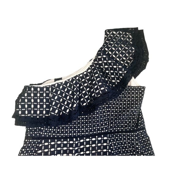 J.Crew Collection One Shoulder Mini Dress Womens Black 12 Eyelet Lace Ruffle - Picture 15 of 16